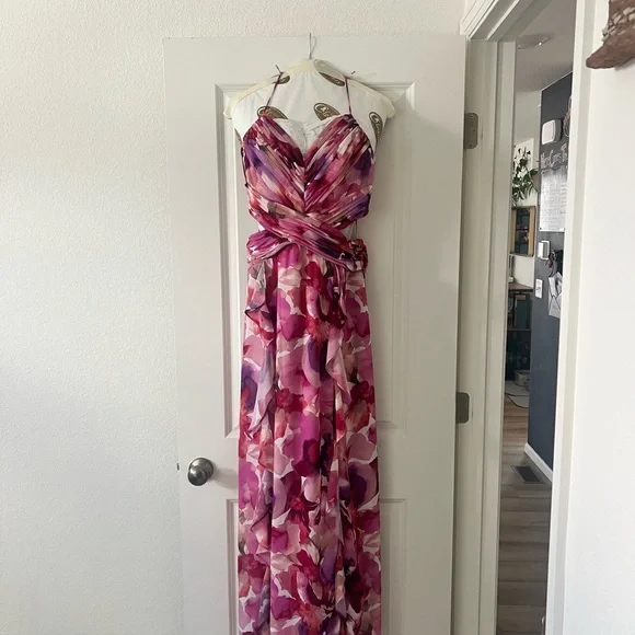 Xscape | Dresses | Xscape Pink Ruched Wrap Maxi Dress Sweetheart Neckline |  Poshmark